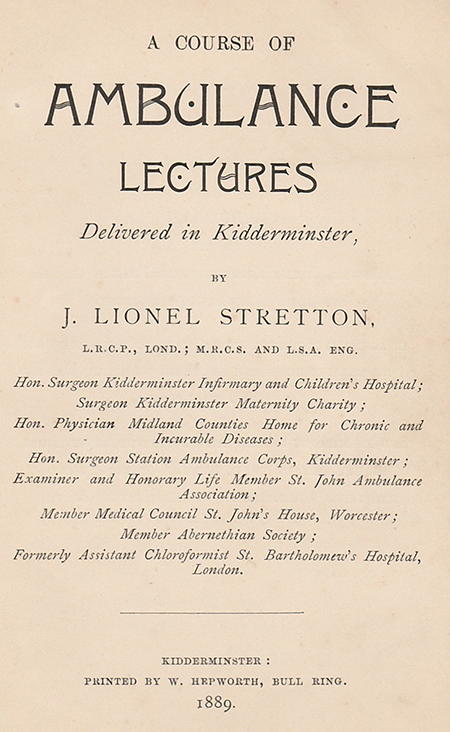 Lionel Stretton ambulance lectures 1889